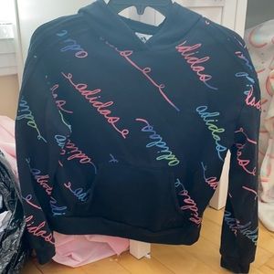 Girls Adidas Hooded Sweatshirt Size Large 14 Black with Multi-Color Accents